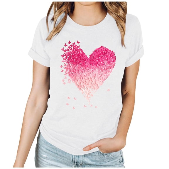 Hxshgdsn Womens Valentines T Shirt Graphic Heart Printed Short Sleeve Tees Trendy Casual Lover Gift Tops White 3 M