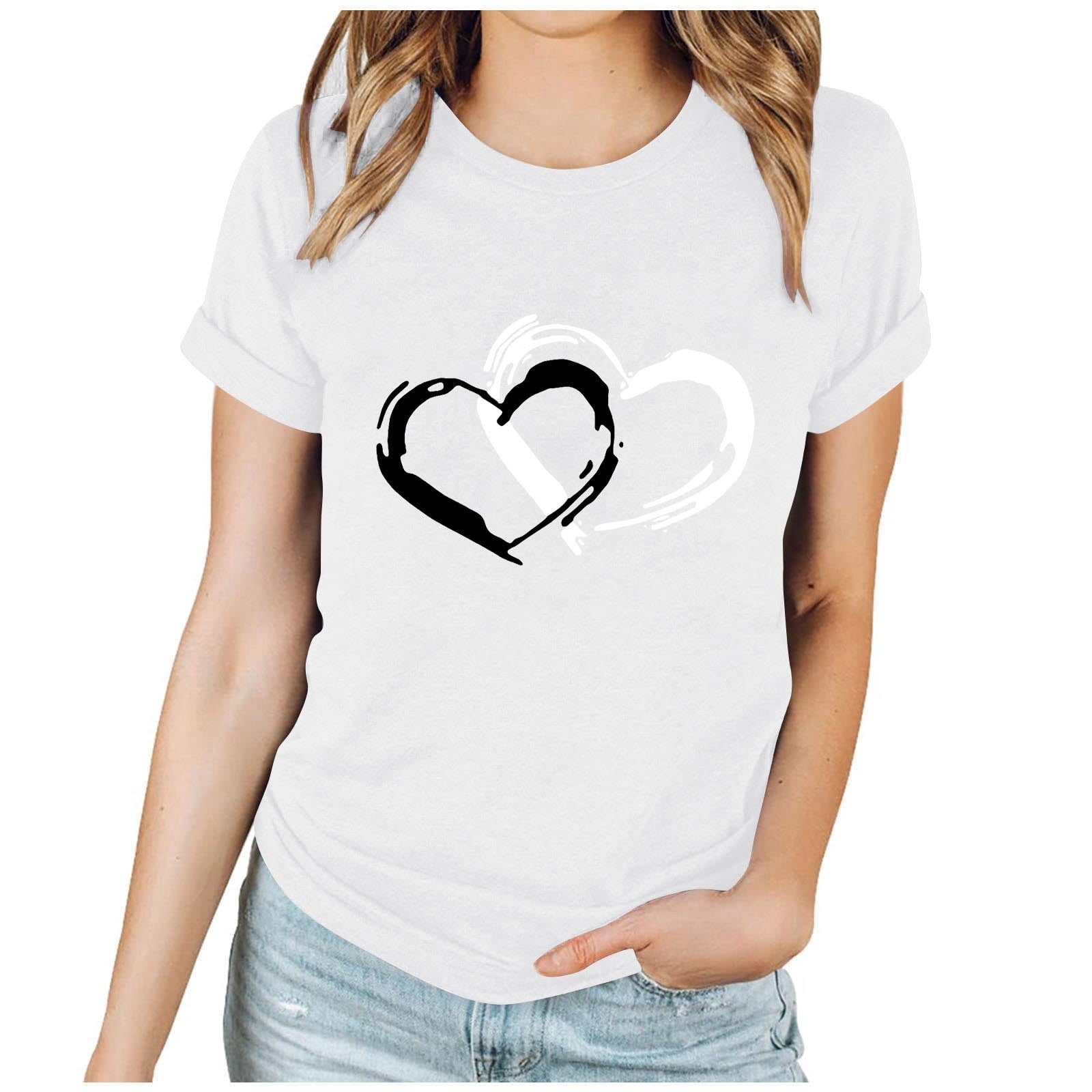 Hxshgdsn Womens Valentines T Shirt Graphic Heart Printed Short