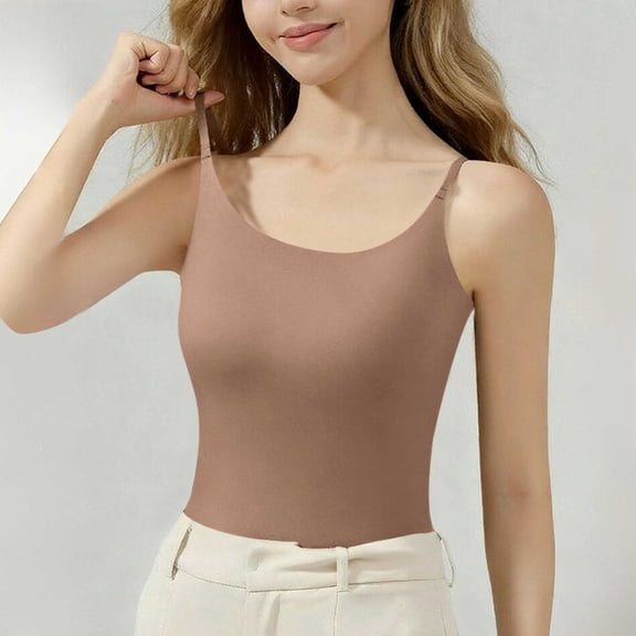 Hxshgdsn Womens Warm Camisole Tops With Paded Scoop Neck Casual Basic Vest Coffee S