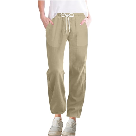 Hxshgdsn Womens Wide Leg Pants Drawstring Elastic High Waist Casual Loose Straight Leg Yoga Sports Pants with Pockets,Khaki,3XL