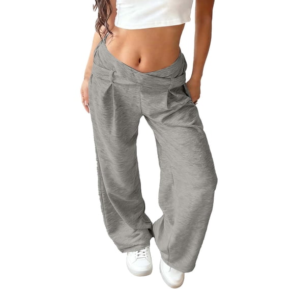 Hxshgdsn Womens Wide Leg Sweatpants Elastic Cross Waisted Trendy Athletic Long Pants Casual Running Sportwear Gray Xs