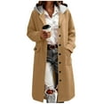 thumbnail image 1 of Hxshgdsn Womens Winter Hooded Peacoat Single Breasted Long Wool Casual Coat Formal Office Wool Overcoat With Pocket Khaki S, 1 of 9