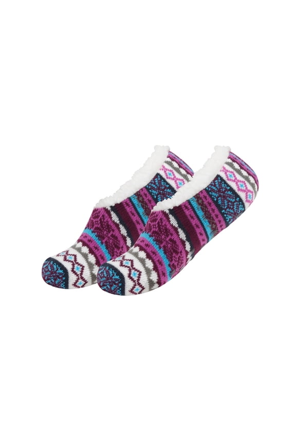 Womens Winter Slipper Sockings Slipper Sock Sherpa Lining House Socks With Non Slip Winter Gifts Purple Free Size