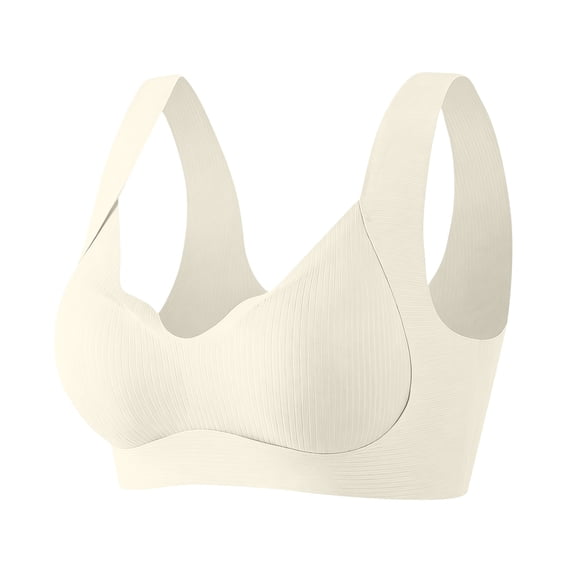 Hxshgdsn Womens Wireless Bras Scalloped Edge Wide Strap Balconettes Seamless Comfy Bra(Beige/S)