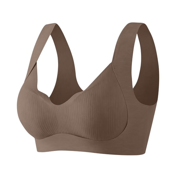 Hxshgdsn Womens Wireless Bras Scalloped Edge Wide Strap Balconettes Seamless Comfy Bra(Coffee/M)
