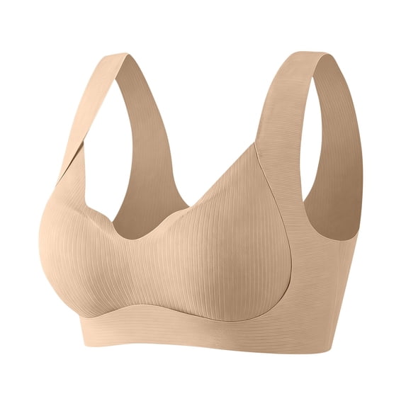 Hxshgdsn Womens Wireless Bras Scalloped Edge Wide Strap Balconettes Seamless Comfy Bra(Khaki/XL)