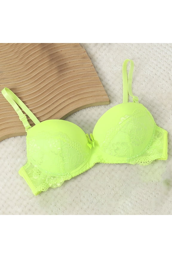 Womens Wireless Lace Bras Spaghetti Strap Light Push Up Balconette Bra Everyday Wear(Green/XL)