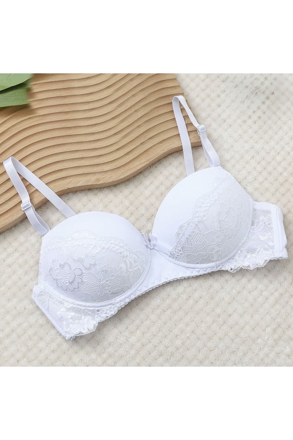 Womens Wireless Lace Bras Spaghetti Strap Light Push Up Balconette Bra Everyday Wear(White/2XL)