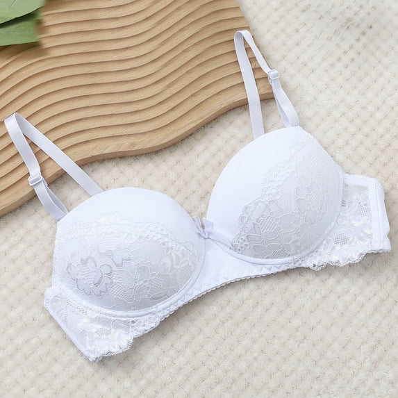 Hxshgdsn Womens Wireless Lace Bras Spaghetti Strap Light Push Up Balconette Bra Everyday Wear(White/M)