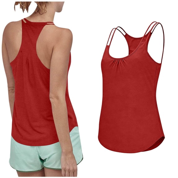 Hxshgdsn Womens Workout Tank Tops Racerback Vest Sleeveless Running Gym Athletic Shirts Loose Fit Quick Dry Tees Red Xl