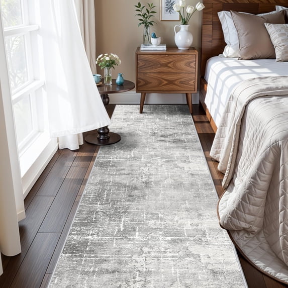 Hy Haoyunlai Abstract 2x8 Runner: Washable Non-slip 8ft Hallway Carpet Stain-resistant Laundry Room Kitchen Area Rug Throw Entryway Foyer Mat Soft Living Bedroom Beside Runner Rug(2x8 Light/grey)