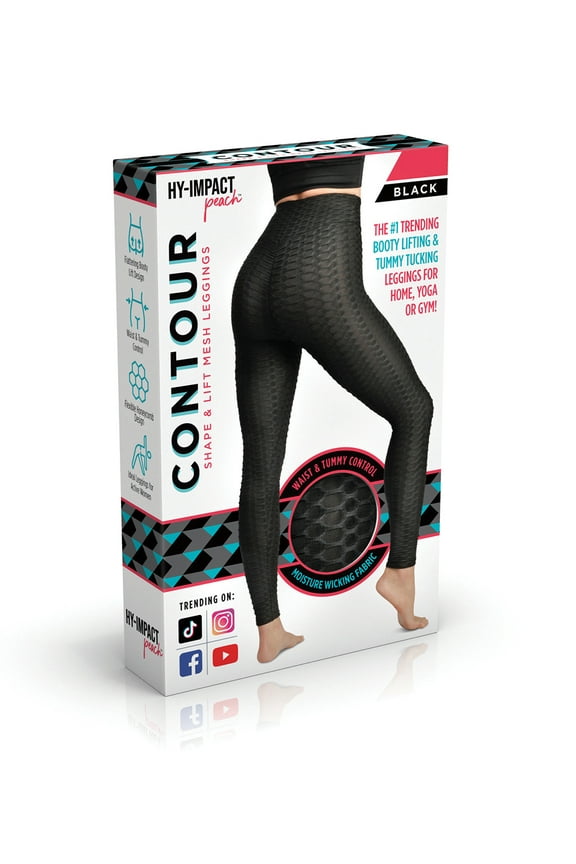 Peach Fit High Waist Anti-Cellulite Leggings - Tummy Control & Booty Lift - Size XL - Black