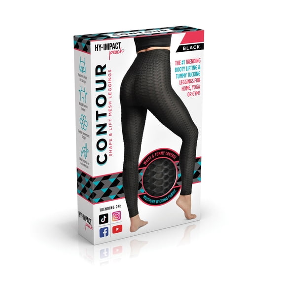 Hy-Impact Peach Fit High Waist Anti-Cellulite Yoga Leggings | Tummy Control & Booty Lift | Size XXL | Black