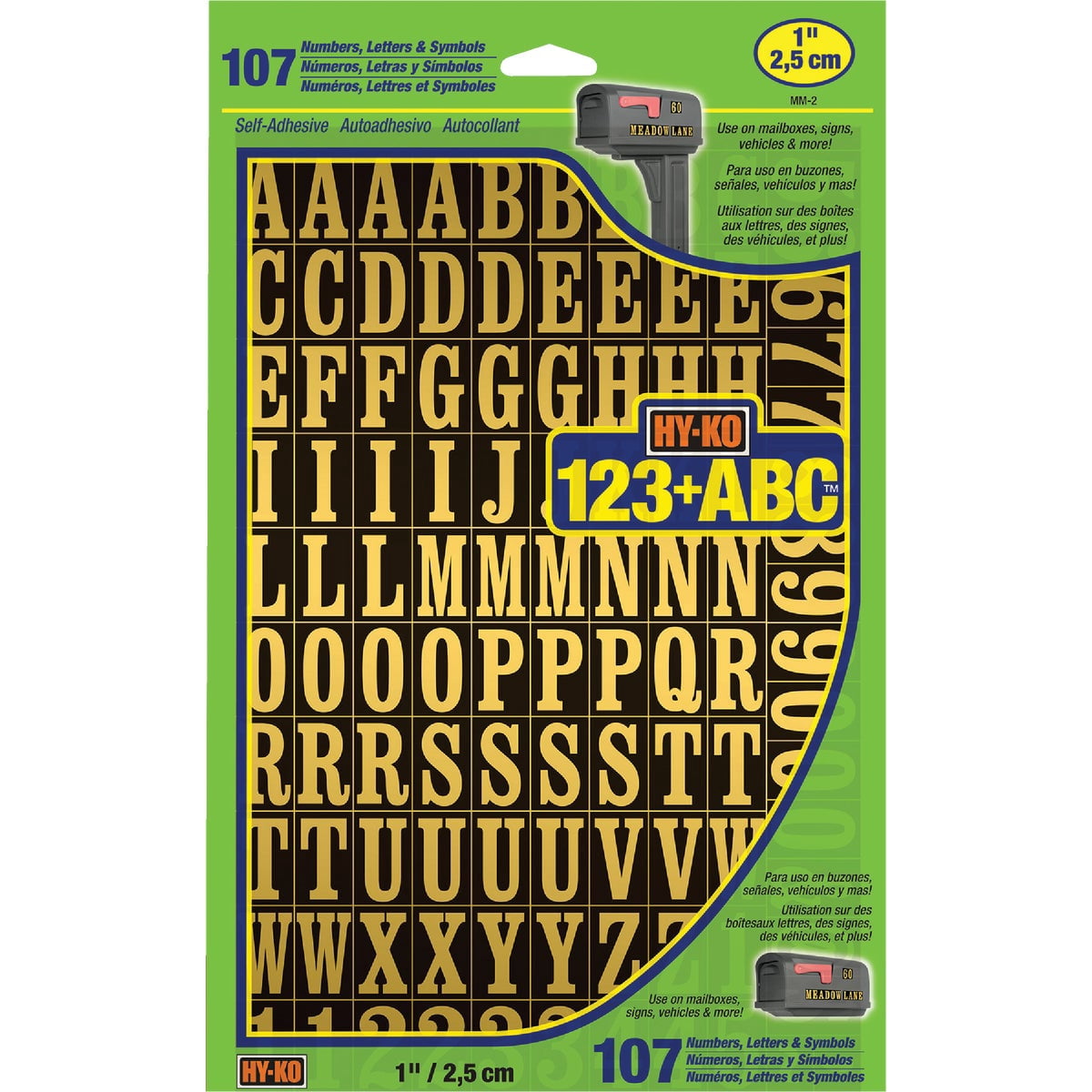 Hy-Ko 1 in. Reflective Gold Polyester Letters and Numbers 0-9, A-Z Self-Adhesive 1 pk