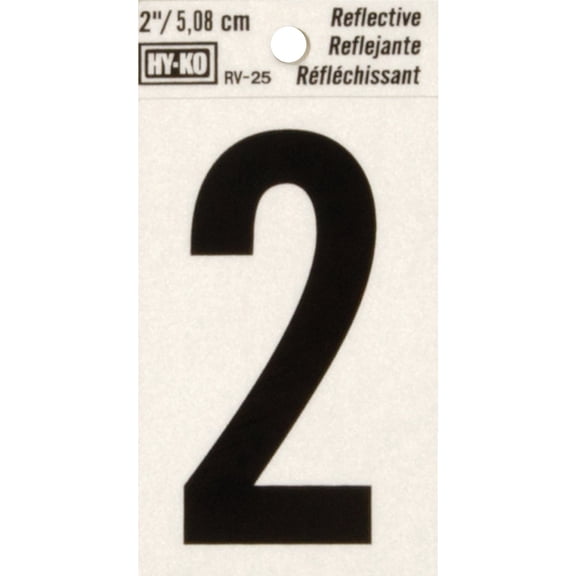 Hy-Ko 2 in. Reflective Black Vinyl Number 2 Self-Adhesive 1 pc.