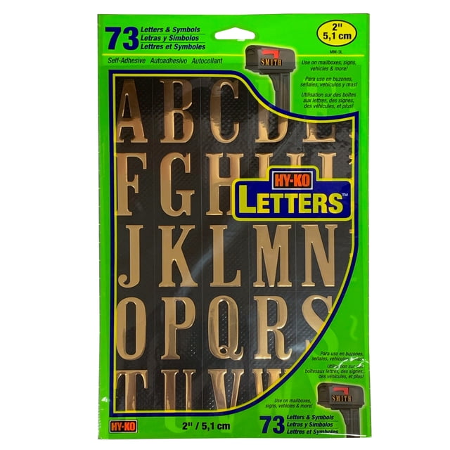 Hy-Ko 2 inch Black and Gold Self-Adhesive Vinyl Letters Kit, 73 Pieces