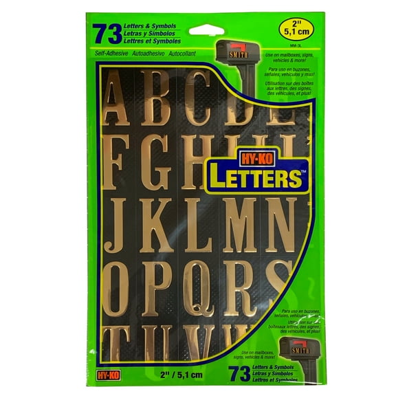 Hy-Ko 2 inch Black and Gold Self-Adhesive Vinyl Letters Kit, 73 Pieces Included