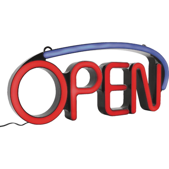 Hy-Ko 22.5" LED Open Sign, Energy-Efficient, Black Frame, 3-Foot Cord