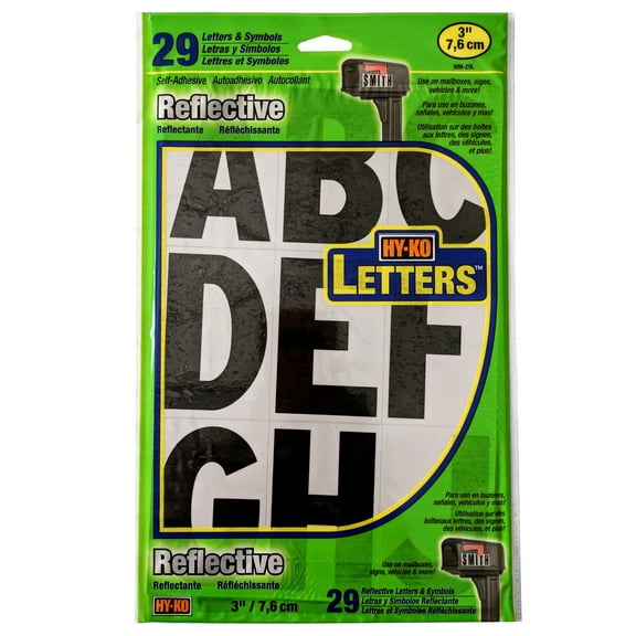 Hy-Ko 3 inch Reflective Vinyl Letter Kit, 65 Self-Adhesive Stickers for Mailbox or Signs