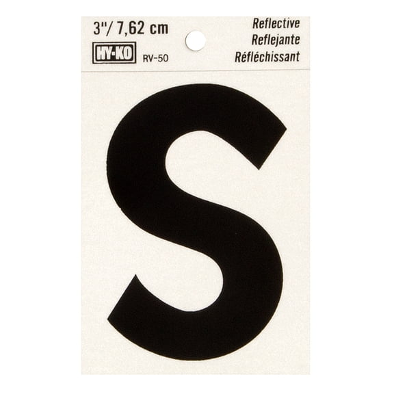 Hy-Ko 3-Inch Reflective Vinyl Letter S - Self-Adhesive, Weather-Resistant Black Sticker
