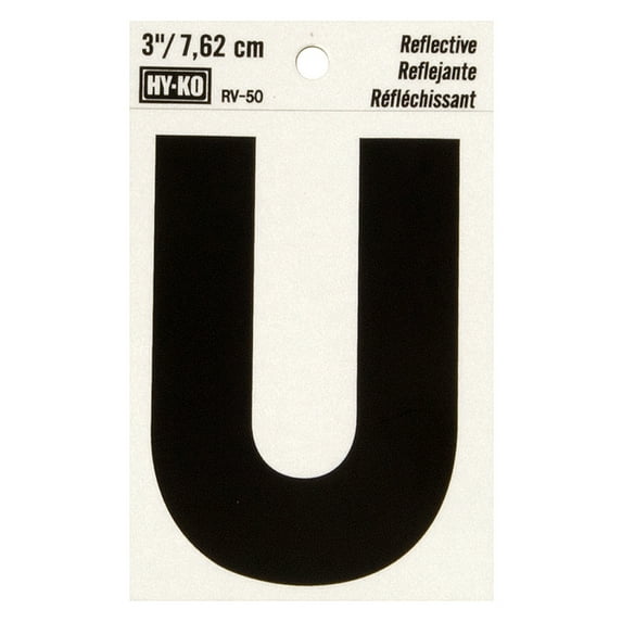 Hy-Ko 3" Reflective Vinyl Letter U - Self-Adhesive, Weather-Resistant (Character Group: U)