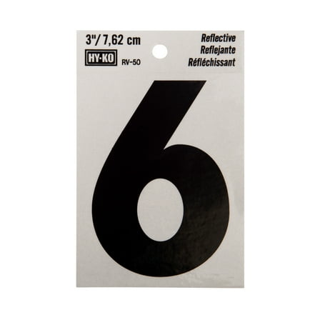 Hy-Ko 3 Inch Reflective Vinyl Number 6, Self-Adhesive, Weather-Resistant