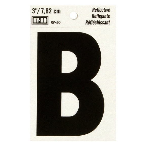 Hy-Ko 3" Reflective Vinyl Letter B, Self-Adhesive Sticker, Weather-Resistant