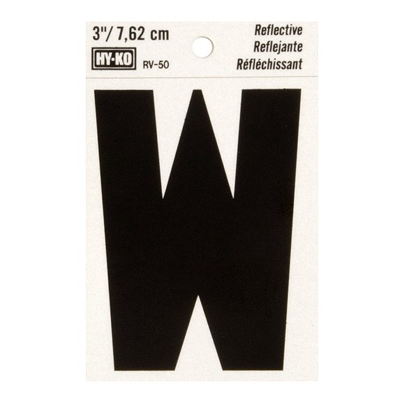 Hy-Ko 3" Reflective Vinyl Letter W, Self-Adhesive Sticker, Weather-Resistant