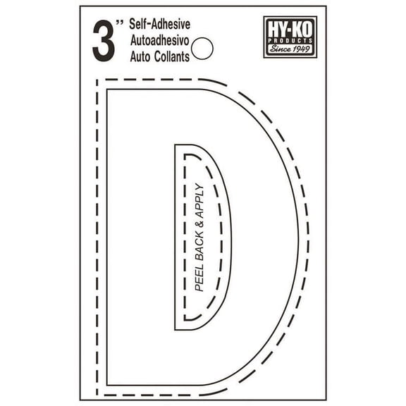 Hy-Ko 3" Vinyl Die-Cut Letter D Boat Sticker, White