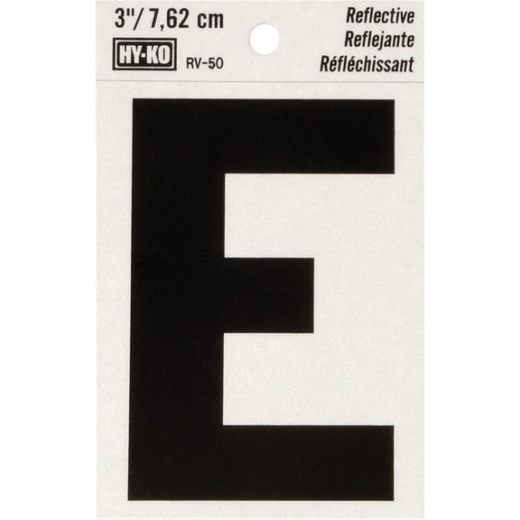 Hy-Ko 3 in. Reflective Black Vinyl Letter E Self-Adhesive 1 pc.