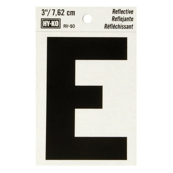 Hy-Ko 3 inch Reflective Vinyl Letter E, Self-Adhesive, Weather-Resistant Sticker
