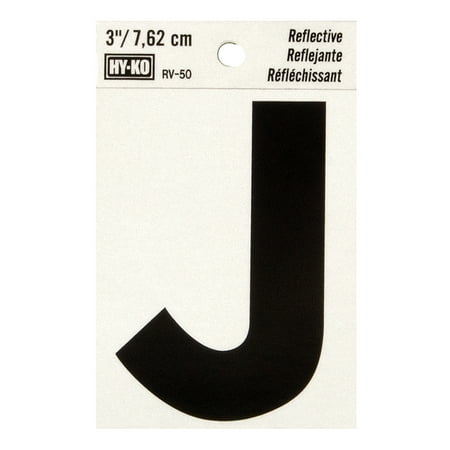 Hy-Ko 3 inch Reflective Vinyl Letter J, Self-Adhesive Sticker, Weather-Resistant