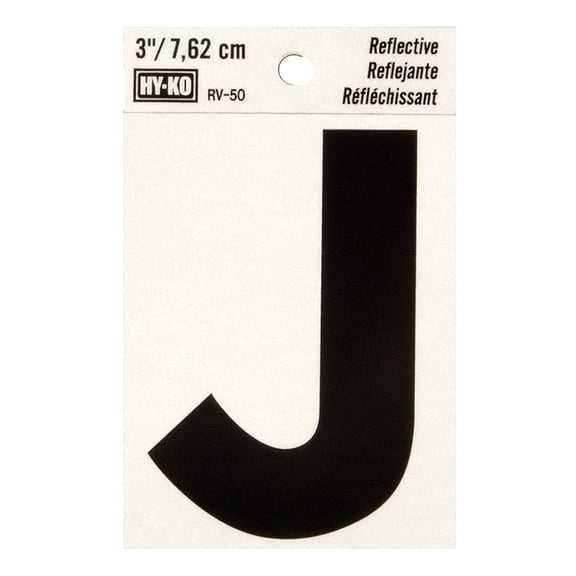 Hy-Ko 3 inch Reflective Vinyl Letter J, Self-Adhesive Sticker, Weather-Resistant