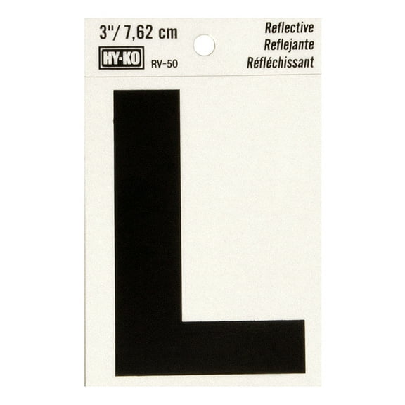 Hy-Ko 3 inch Reflective Vinyl Letter L - Self-Adhesive, Weather-Resistant, Black with Silver Outline