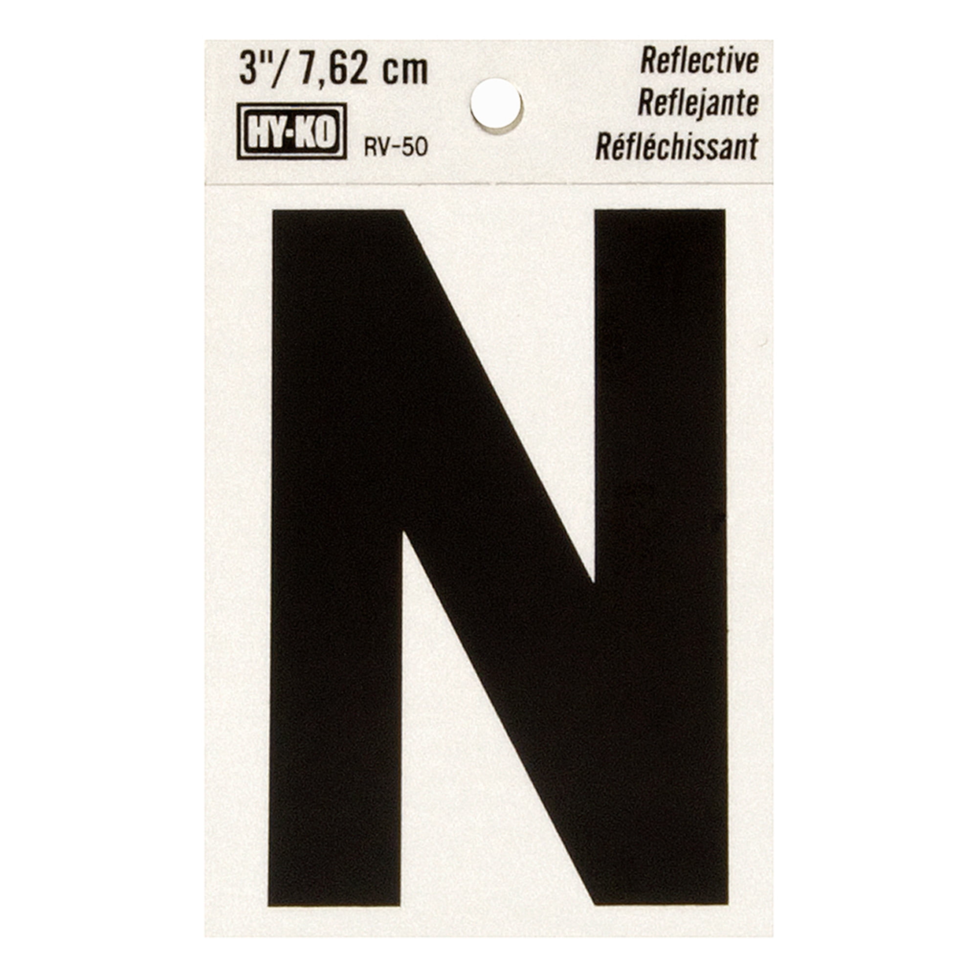 Hy-Ko 3 inch Reflective Vinyl Letter N, Self-Adhesive Sticker, Weather-Resistant