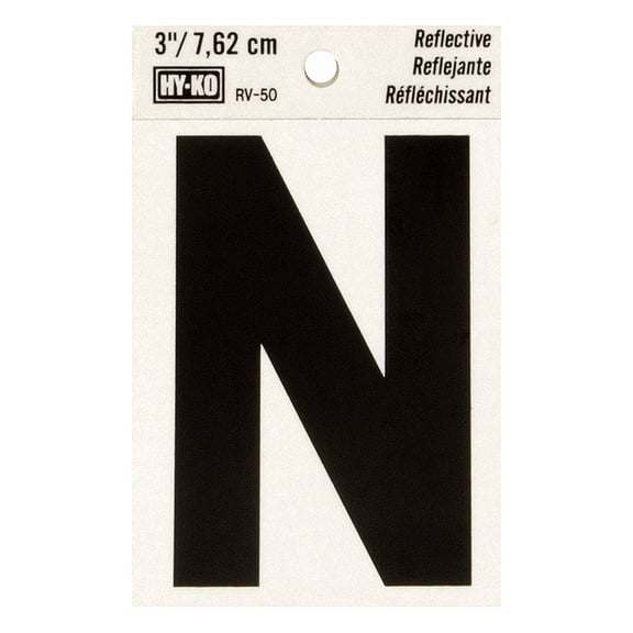 Hy-Ko 3 inch Reflective Vinyl Letter N, Self-Adhesive Sticker, Weather-Resistant
