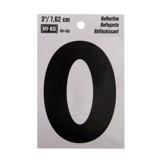HY-KO 3-inch Reflective Vinyl Number 0, Self-Adhesive, Weather-Resistant