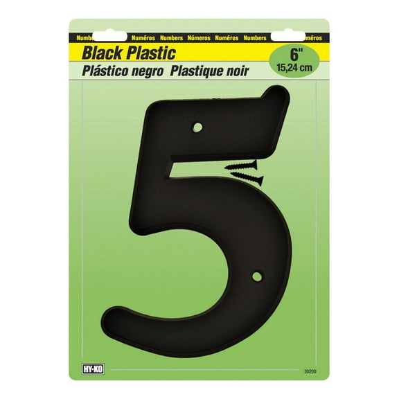 Hy-Ko 30205 Plastic Numbers 5 Black Nail-on 6"