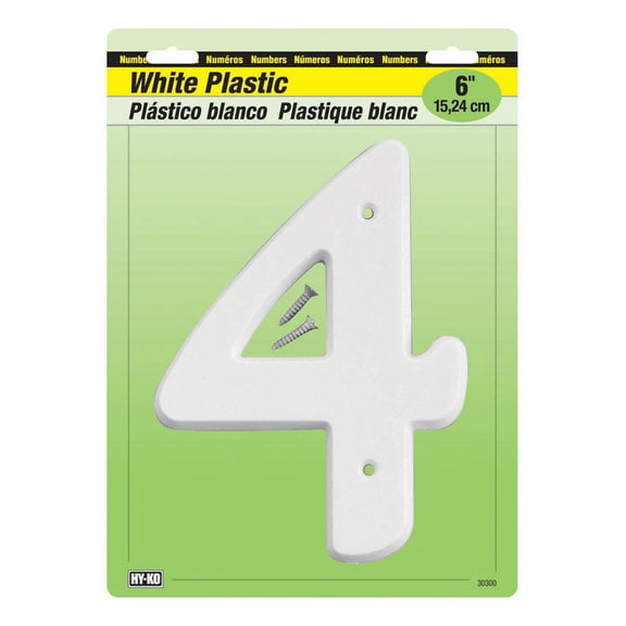 Hy-Ko 30304 Number 4 Plastic 6" - White