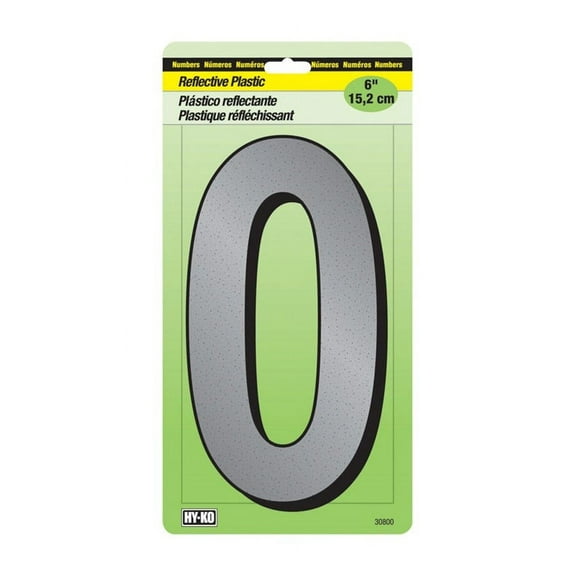 Hy-Ko Reflective Plastic Number 0 Sign - Black Trim - 6 Inch