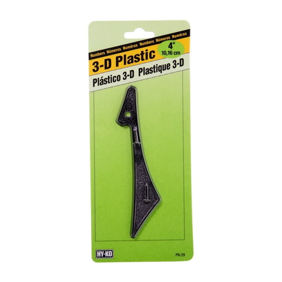 Hy-Ko 4 Inch House Address Number 1, Textured Black Plastic with Nails Included