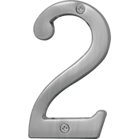 Hy-Ko 4-Inch Number 2 House Number, Satin Nickel Finish, Brass, Includes Mounting Screws