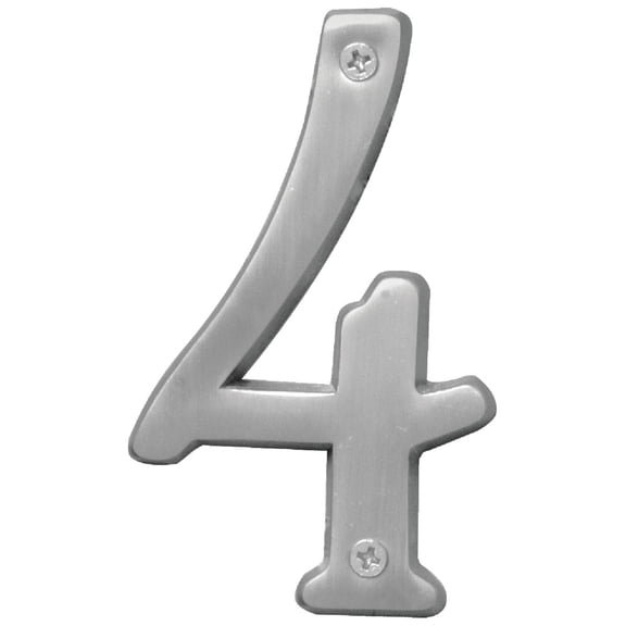 Hy-Ko 4-Inch Satin Nickel House Number 4 with Mounting Hardware, Metal/Brass