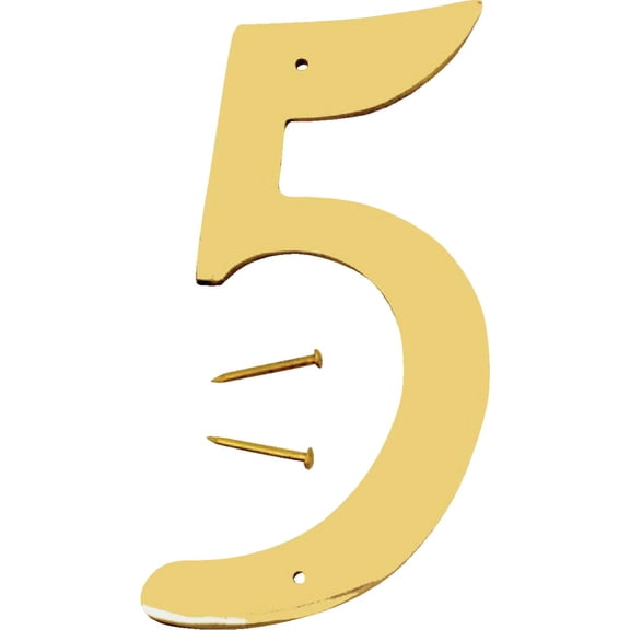 Hy-Ko 4 in. Gold Brass Number 5 Nail-On 1 pc.