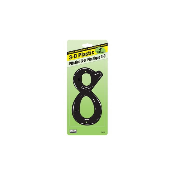 Hy-Ko 4-inch Black Textured Plastic House Number 8, Includes Mounting Hardware