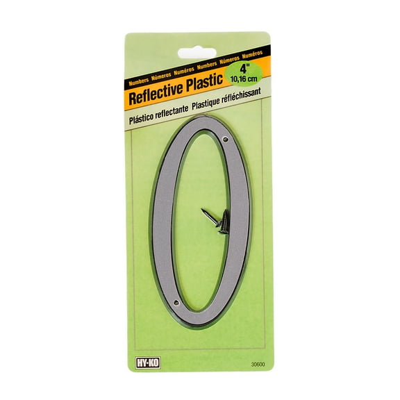 Hy-Ko 4 inch Silver Reflective House Address Number 0 - Plastic with mounting hardware Included