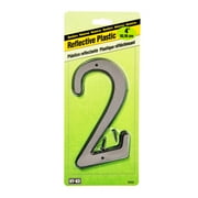 Hy-Ko 4 inch Silver Reflective House Address Number 2, Plastic, Includes Mounting Nails, 1 Piece