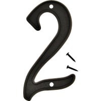 Hy-Ko 4 inch Textured Black Plastic Address Number 2 Includes Mounting Nails