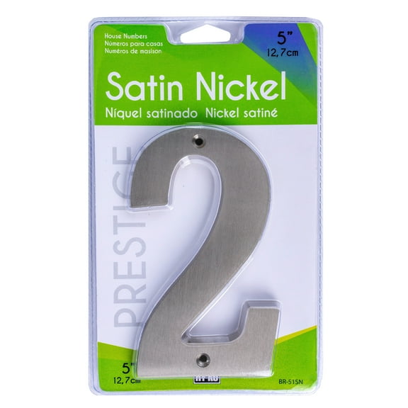 Hy-Ko 5" Satin Nickel House Number 2, Prestige Series, Solid Brass, Includes Mounting Screws