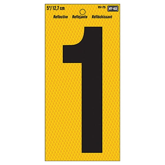 Hy-Ko Reflective Number 1 Vinyl Sticker - Weather-Resistant, Yellow - 5 In.